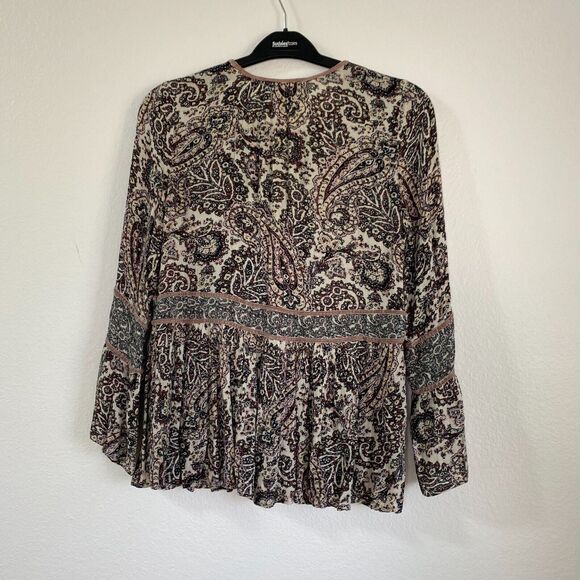 American Eagle Peasant Womens Blouse Tunic Size S/P‎ Paisley Keyhole Long Sleeve - Picture 5 of 10